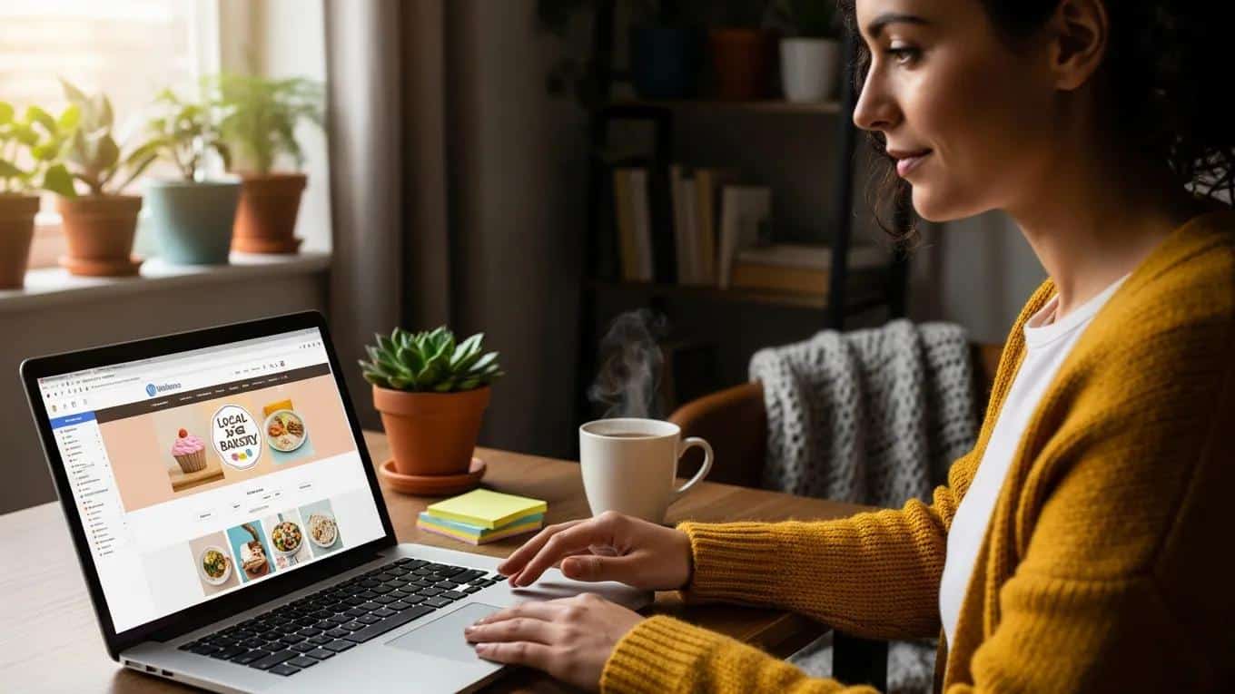 Small business owner managing wordpress website maintenance in a cozy office 8ae74f5b 2e09 4a17 923b 4f00502d2a21